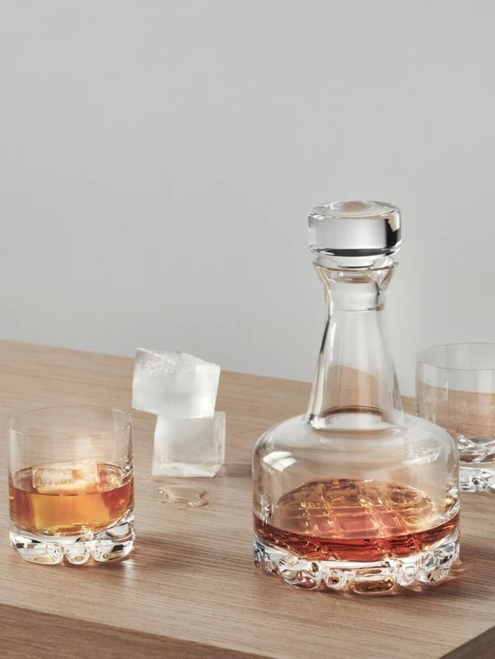 NIB Orrefors Crystal Erik 3 Piece Set Decanter/2 Double Old Fashioned Glasses